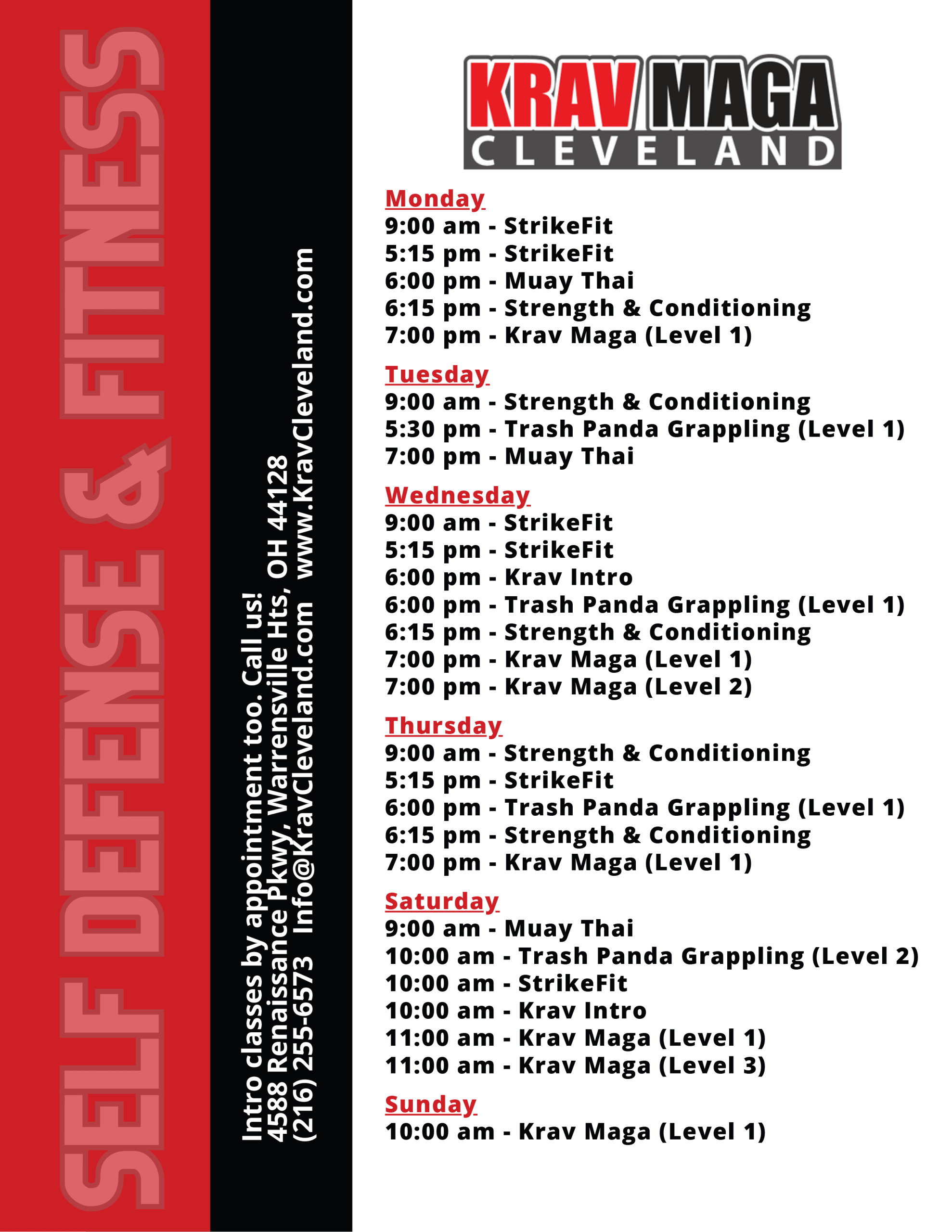 Krav Maga Cleveland 2026 Schedule